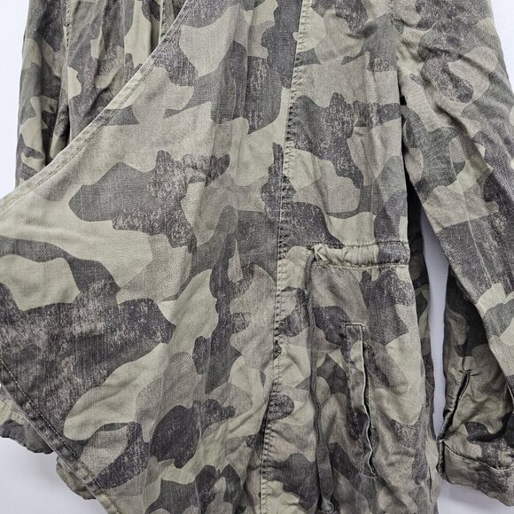 Knox Rose Womens M Open Front Green Camo Utility Jacket Roll Tab Sleeve - Picture 4 of 8